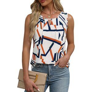 Blooming Jelly Womens White Print Sleeveless Basic Loose Casual Summer Tank Top
